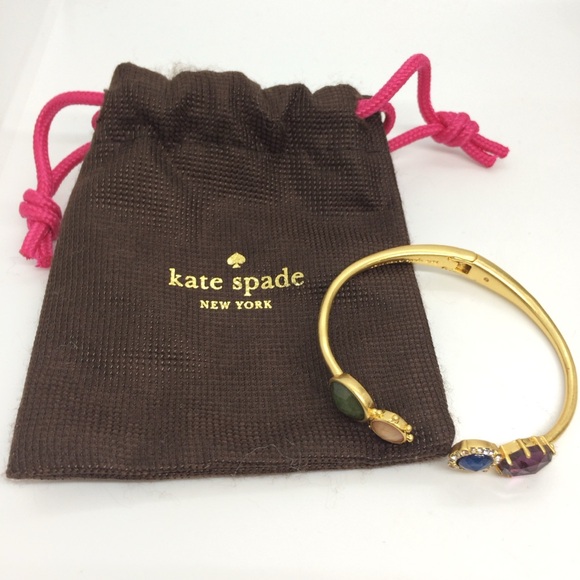 KATE SPADE PERFECTLY IMPERFECT GOLD TONE OPEN HINGED CUFF MULTI COLOR STONES - Picture 3 of 13